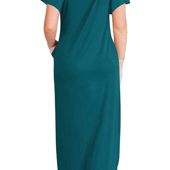 Long Dress Split Maxi Summer Beach cover up with Pockets Teal - Picture 3 of 4